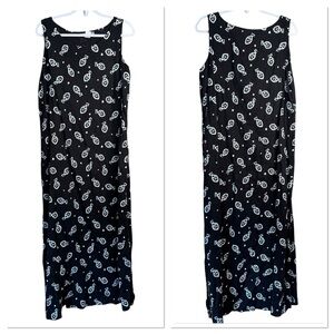 Soft As a Grape Cape Cod Tropical Fish 100% Linen Black Maxi Dress XL D16